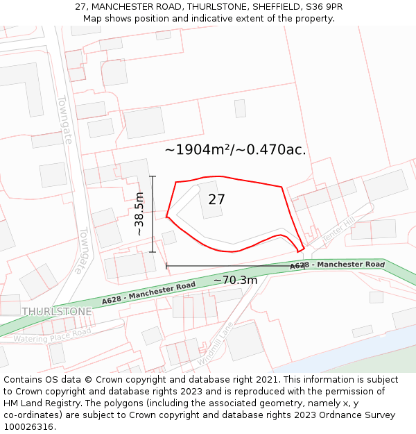 27, MANCHESTER ROAD, THURLSTONE, SHEFFIELD, S36 9PR: Plot and title map