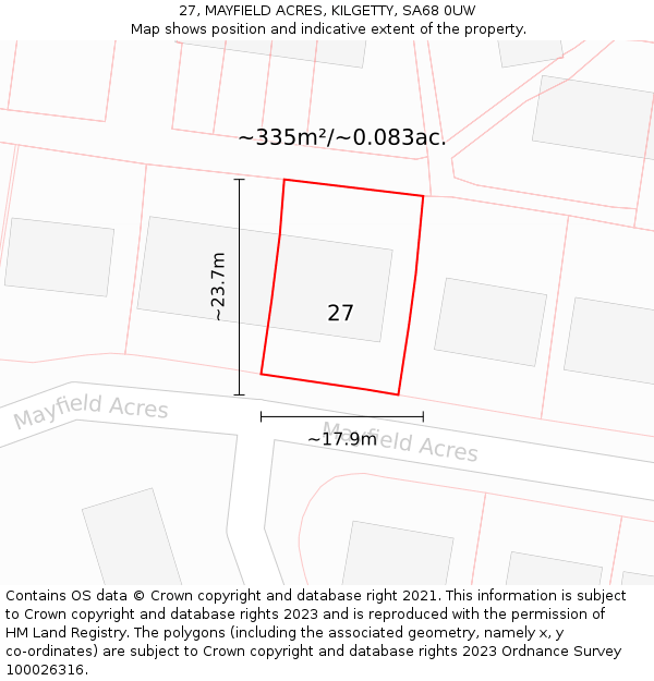 27, MAYFIELD ACRES, KILGETTY, SA68 0UW: Plot and title map