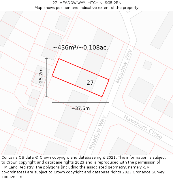 27, MEADOW WAY, HITCHIN, SG5 2BN: Plot and title map