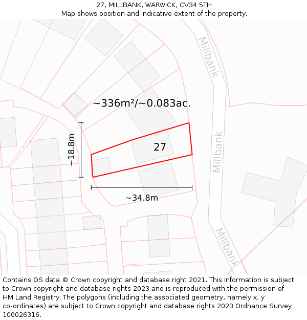 27, MILLBANK, WARWICK, CV34 5TH: Plot and title map