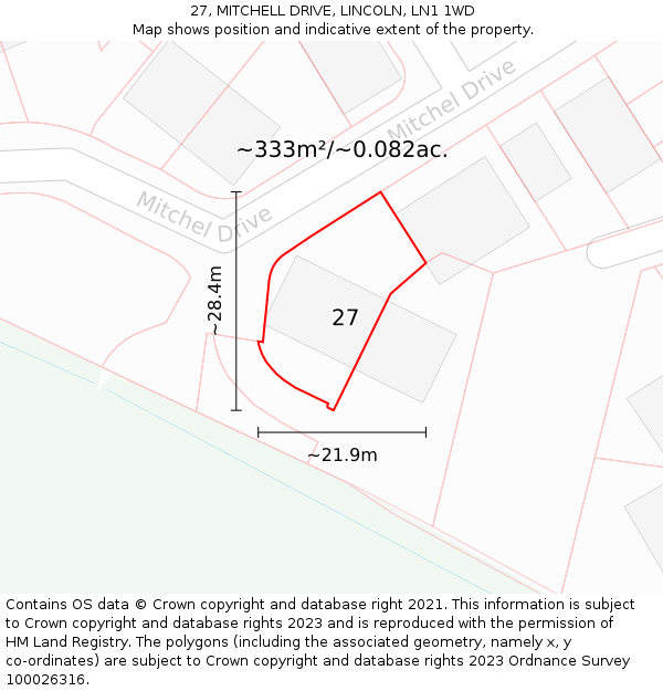 27, MITCHELL DRIVE, LINCOLN, LN1 1WD: Plot and title map