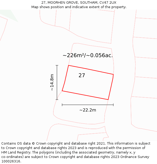 27, MOORHEN GROVE, SOUTHAM, CV47 2UX: Plot and title map