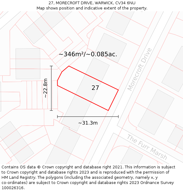 27, MORECROFT DRIVE, WARWICK, CV34 6NU: Plot and title map