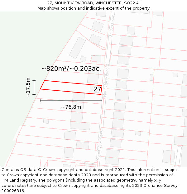 27, MOUNT VIEW ROAD, WINCHESTER, SO22 4JJ: Plot and title map