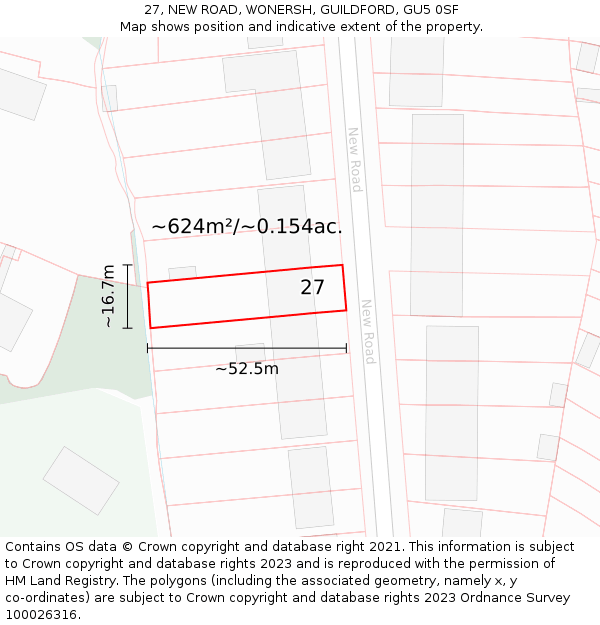 27, NEW ROAD, WONERSH, GUILDFORD, GU5 0SF: Plot and title map