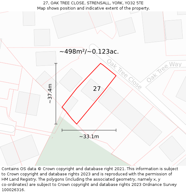 27, OAK TREE CLOSE, STRENSALL, YORK, YO32 5TE: Plot and title map