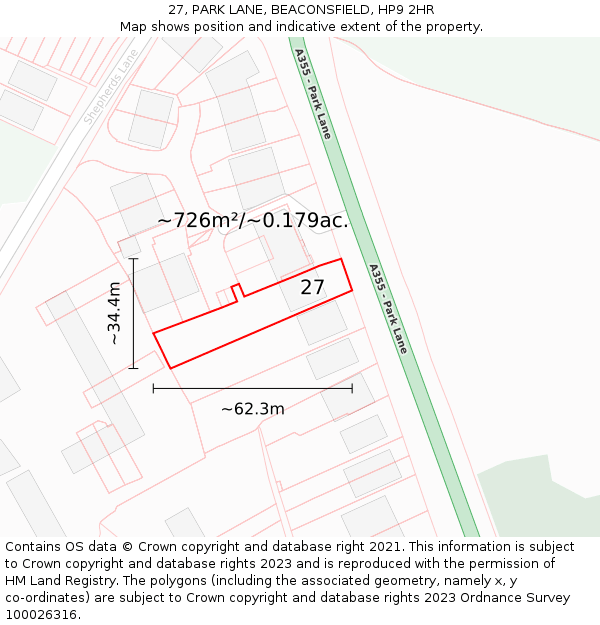 27, PARK LANE, BEACONSFIELD, HP9 2HR: Plot and title map