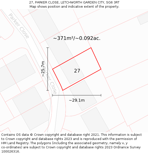 27, PARKER CLOSE, LETCHWORTH GARDEN CITY, SG6 3RT: Plot and title map