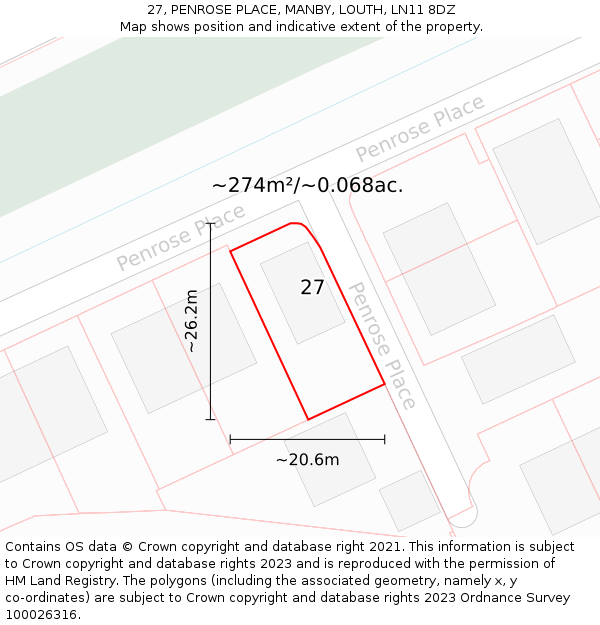 27, PENROSE PLACE, MANBY, LOUTH, LN11 8DZ: Plot and title map