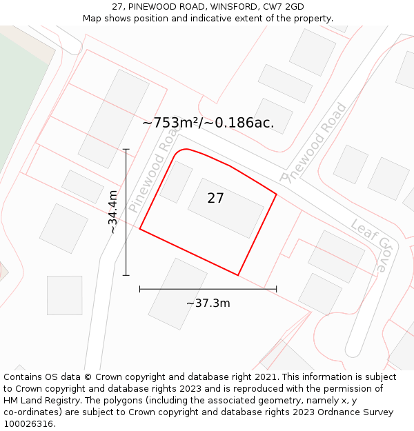 27, PINEWOOD ROAD, WINSFORD, CW7 2GD: Plot and title map