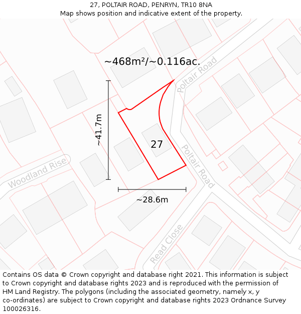 27, POLTAIR ROAD, PENRYN, TR10 8NA: Plot and title map