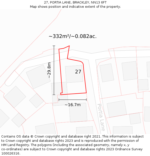 27, PORTIA LANE, BRACKLEY, NN13 6FT: Plot and title map