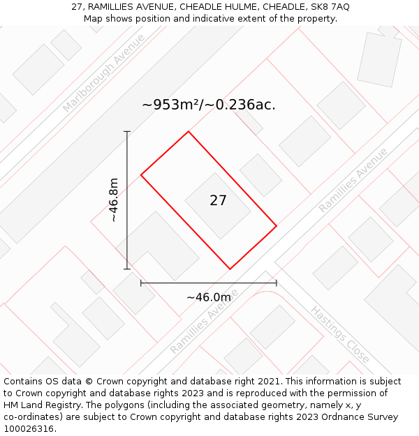 27, RAMILLIES AVENUE, CHEADLE HULME, CHEADLE, SK8 7AQ: Plot and title map