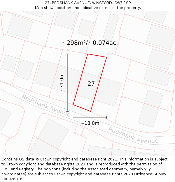 27, REDSHANK AVENUE, WINSFORD, CW7 1SP: Plot and title map