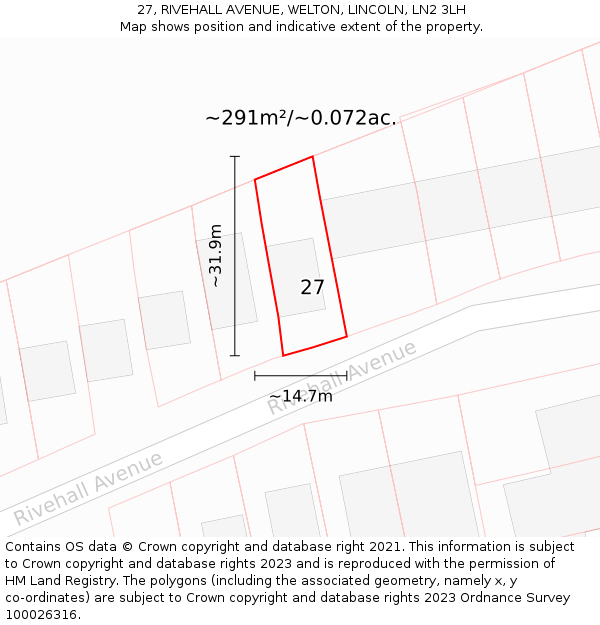 27, RIVEHALL AVENUE, WELTON, LINCOLN, LN2 3LH: Plot and title map