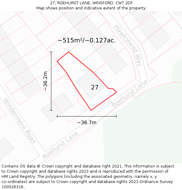 27, ROEHURST LANE, WINSFORD, CW7 2DF: Plot and title map