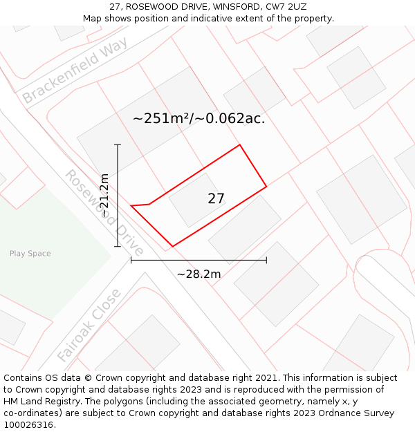 27, ROSEWOOD DRIVE, WINSFORD, CW7 2UZ: Plot and title map