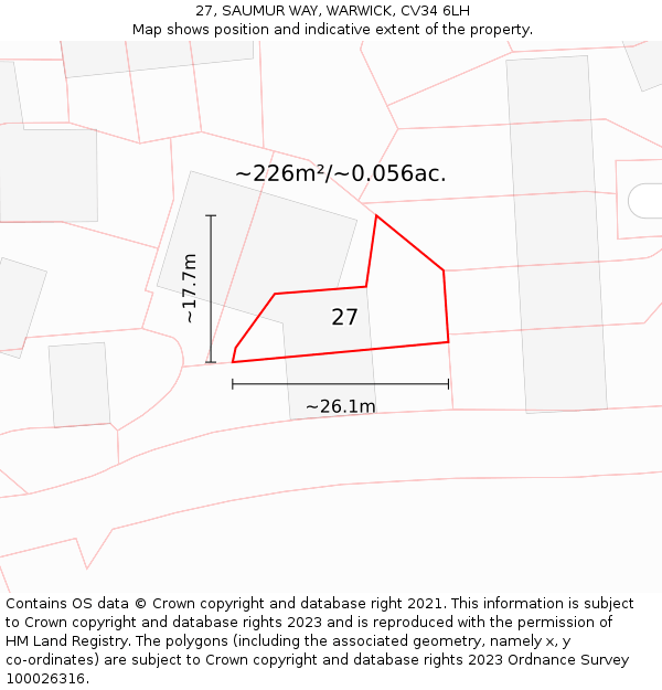 27, SAUMUR WAY, WARWICK, CV34 6LH: Plot and title map