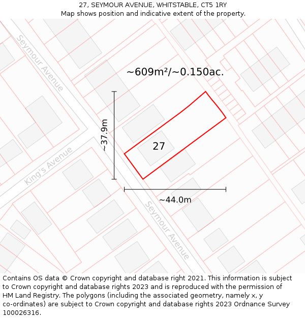 27, SEYMOUR AVENUE, WHITSTABLE, CT5 1RY: Plot and title map