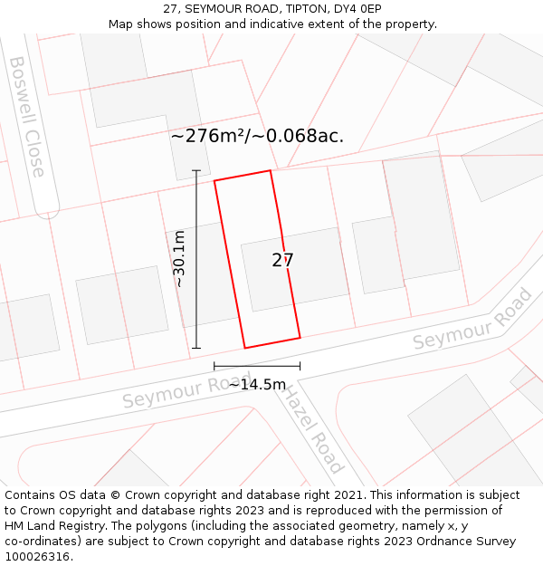 27, SEYMOUR ROAD, TIPTON, DY4 0EP: Plot and title map