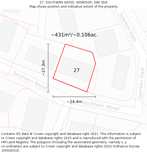 27, SOUTHERN WOOD, WORKSOP, S80 3DA: Plot and title map