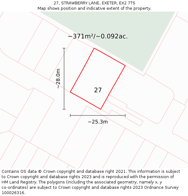 27, STRAWBERRY LANE, EXETER, EX2 7TS: Plot and title map