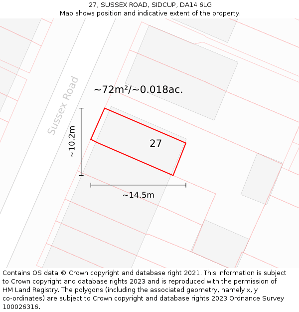 27, SUSSEX ROAD, SIDCUP, DA14 6LG: Plot and title map