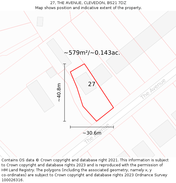 27, THE AVENUE, CLEVEDON, BS21 7DZ: Plot and title map