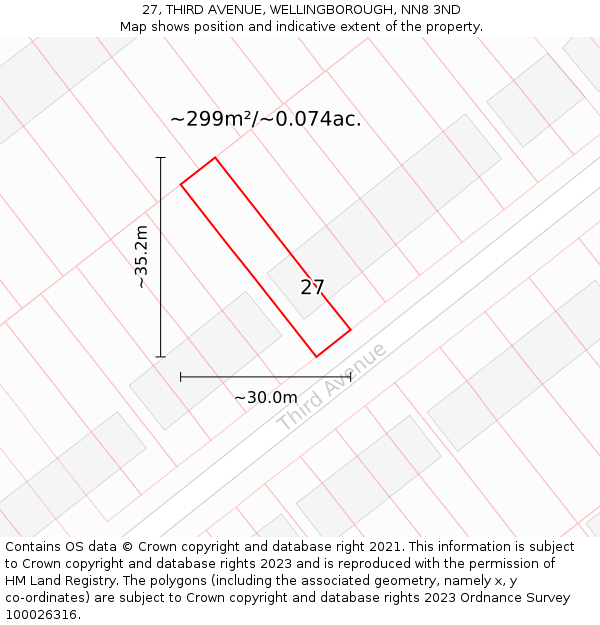 27, THIRD AVENUE, WELLINGBOROUGH, NN8 3ND: Plot and title map