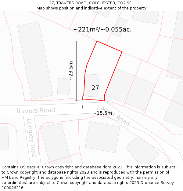 27, TRAVERS ROAD, COLCHESTER, CO2 9FH: Plot and title map