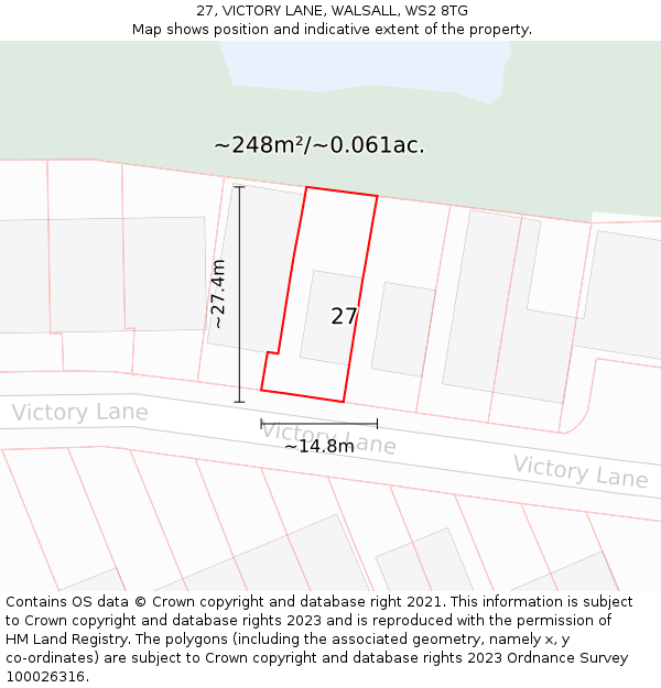 27, VICTORY LANE, WALSALL, WS2 8TG: Plot and title map