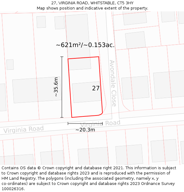 27, VIRGINIA ROAD, WHITSTABLE, CT5 3HY: Plot and title map