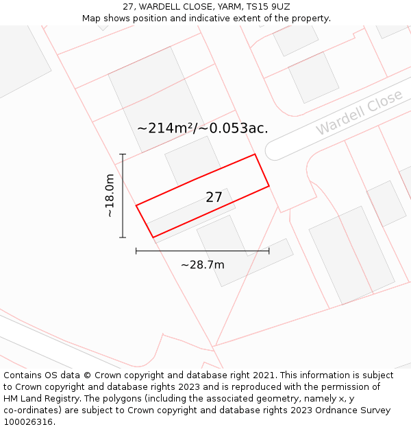 27, WARDELL CLOSE, YARM, TS15 9UZ: Plot and title map