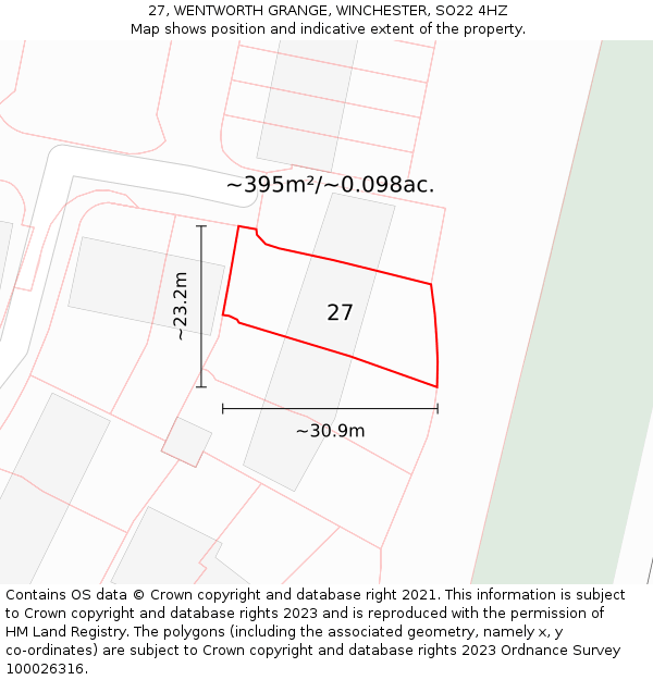 27, WENTWORTH GRANGE, WINCHESTER, SO22 4HZ: Plot and title map