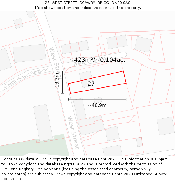 27, WEST STREET, SCAWBY, BRIGG, DN20 9AS: Plot and title map