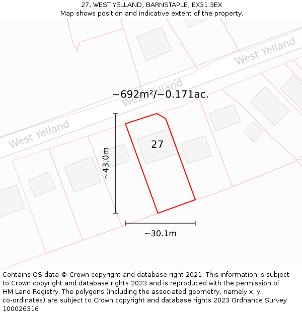 27, WEST YELLAND, BARNSTAPLE, EX31 3EX: Plot and title map