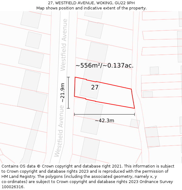 27, WESTFIELD AVENUE, WOKING, GU22 9PH: Plot and title map