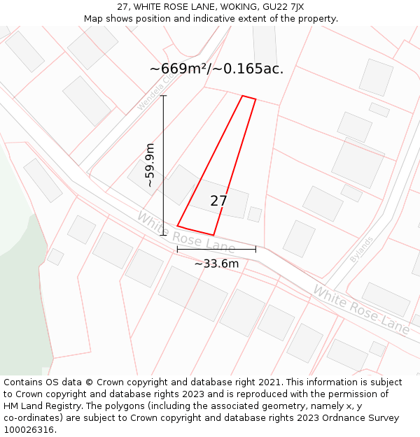 27, WHITE ROSE LANE, WOKING, GU22 7JX: Plot and title map