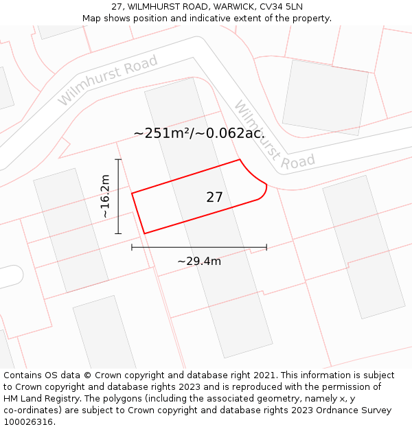 27, WILMHURST ROAD, WARWICK, CV34 5LN: Plot and title map