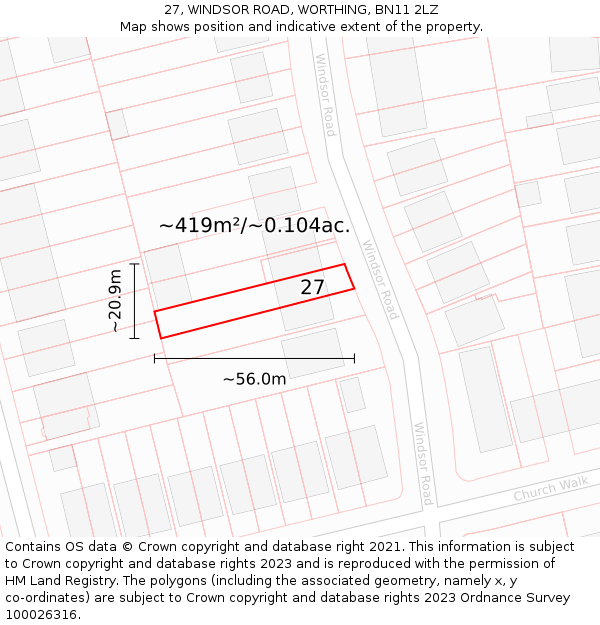 27, WINDSOR ROAD, WORTHING, BN11 2LZ: Plot and title map