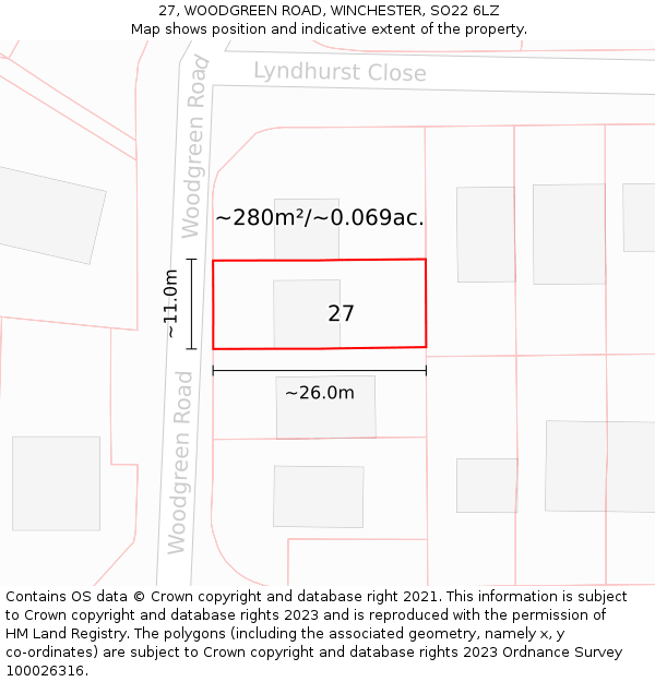 27, WOODGREEN ROAD, WINCHESTER, SO22 6LZ: Plot and title map