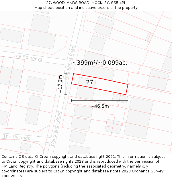 27, WOODLANDS ROAD, HOCKLEY, SS5 4PL: Plot and title map