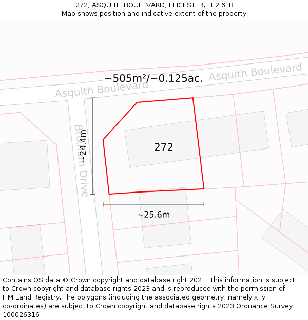 272, ASQUITH BOULEVARD, LEICESTER, LE2 6FB: Plot and title map