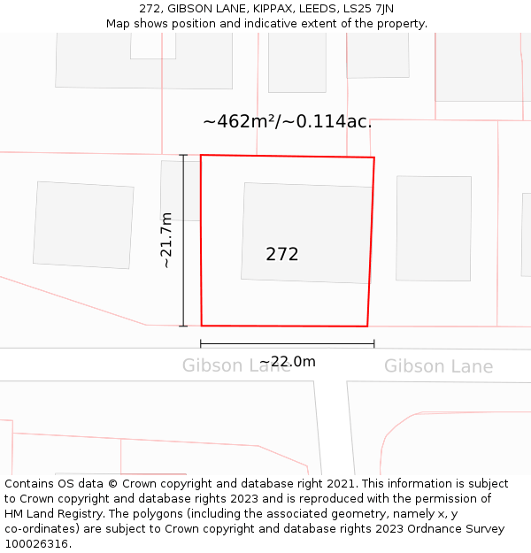 272, GIBSON LANE, KIPPAX, LEEDS, LS25 7JN: Plot and title map