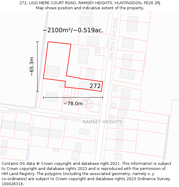 272, UGG MERE COURT ROAD, RAMSEY HEIGHTS, HUNTINGDON, PE26 2RJ: Plot and title map