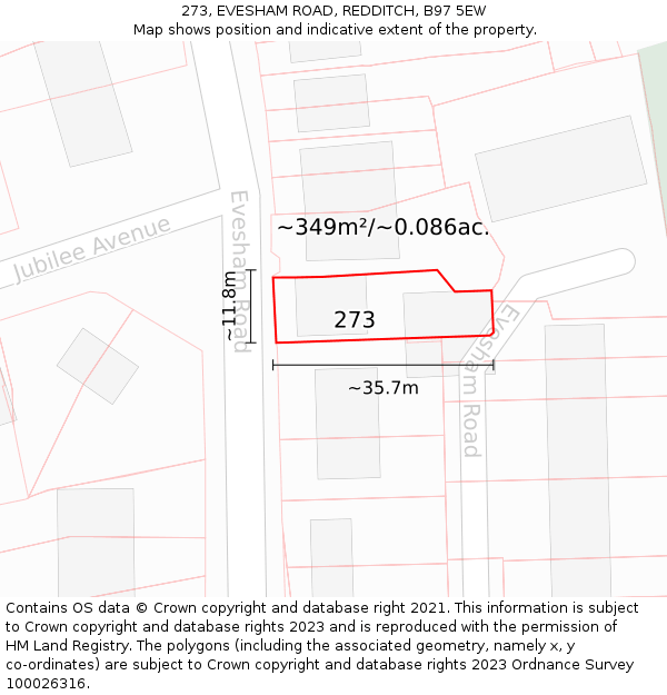 273, EVESHAM ROAD, REDDITCH, B97 5EW: Plot and title map