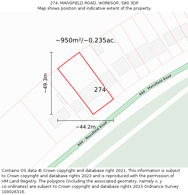 274, MANSFIELD ROAD, WORKSOP, S80 3DP: Plot and title map