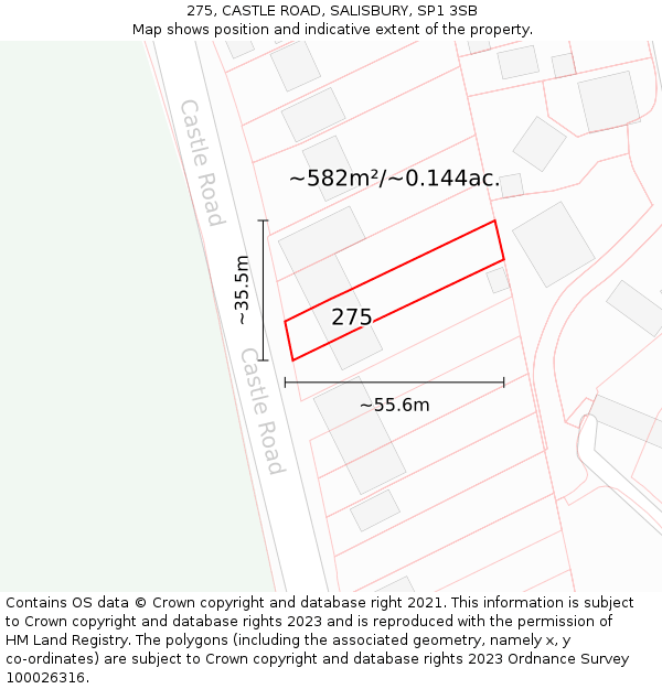 275, CASTLE ROAD, SALISBURY, SP1 3SB: Plot and title map