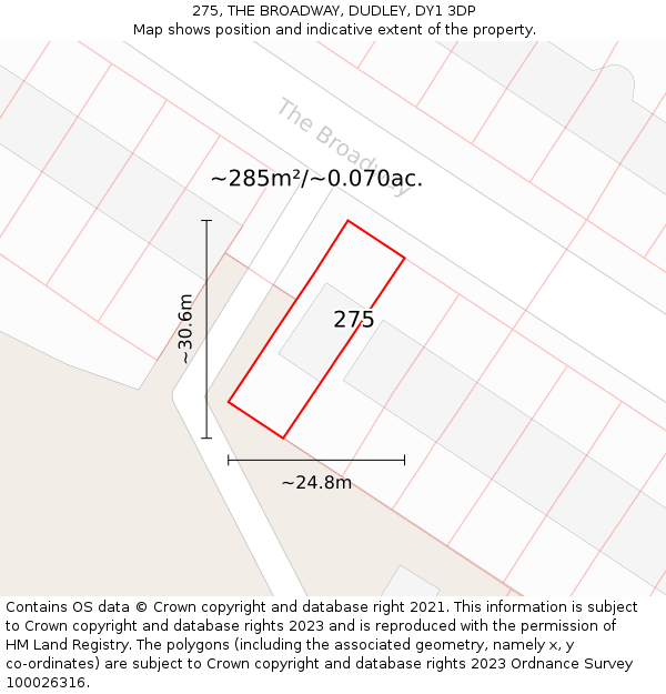 275, THE BROADWAY, DUDLEY, DY1 3DP: Plot and title map
