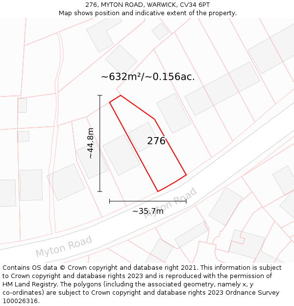 276, MYTON ROAD, WARWICK, CV34 6PT: Plot and title map